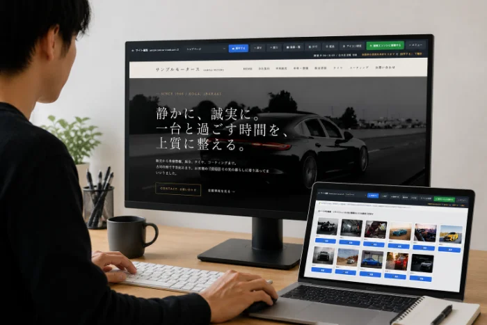 パソコンで自社サイトを編集している様子